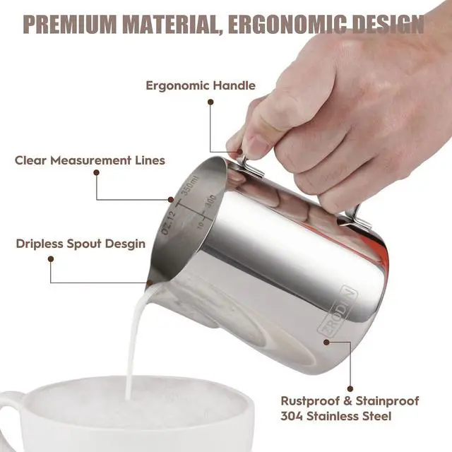 Alt view image 3 of 7 - Milk Frothing Pitcher, 12oz 20oz 32oz Espresso Steaming Pitchers Stainless Steel Cappuccino Coffee Machine Accessories Barista Tools Steamer Froth Pitchers Milk Jug Cup with Decorating Pen Latte Art