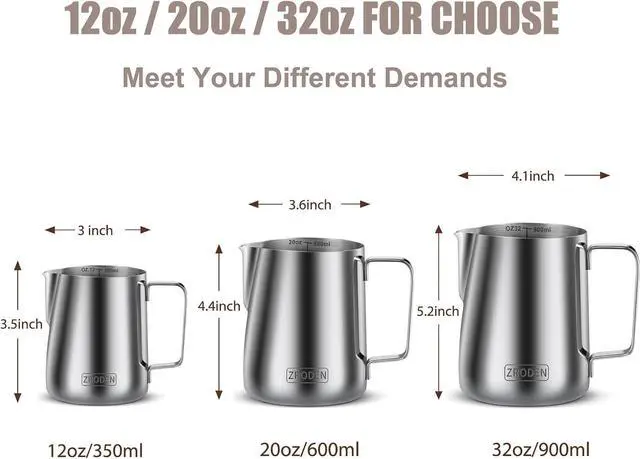 Alt view image 4 of 7 - Milk Frothing Pitcher, 12oz 20oz 32oz Espresso Steaming Pitchers Stainless Steel Cappuccino Coffee Machine Accessories Barista Tools Steamer Froth Pitchers Milk Jug Cup with Decorating Pen Latte Art