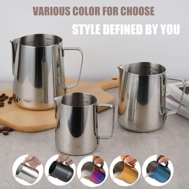 Alt view image 5 of 7 - Milk Frothing Pitcher, 12oz 20oz 32oz Espresso Steaming Pitchers Stainless Steel Cappuccino Coffee Machine Accessories Barista Tools Steamer Froth Pitchers Milk Jug Cup with Decorating Pen Latte Art
