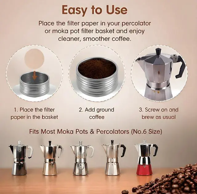 Alt view image 5 of 7 - 100Pcs Coffee Filter Moka Pot Filter Paper, 58 mm Unbleached Round Coffee Paper Filter for Espresso Machine, Disposable Coffee Filter Compatible with Espresso Coffee Maker