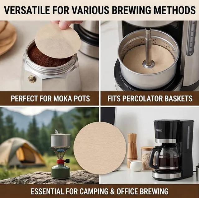 Alt view image 3 of 7 - 100Pcs Coffee Filter Moka Pot Filter Paper, 58 mm Unbleached Round Coffee Paper Filter for Espresso Machine, Disposable Coffee Filter Compatible with Espresso Coffee Maker
