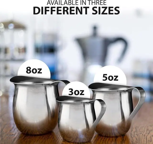 Alt view image 4 of 5 - Stainless Steel Bell Creamer Espresso Shot Frothing Pitcher Cup Latte Art (2, 3 Oz)