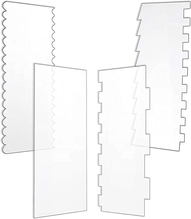 Main image of 4 Pcs Cake Scraper Set Acrylic Cake Decorating Supplies Large Transparent Cake Smoother for Icing Perfect for Butter Cream Frosting with 7 Different Shapes Durable