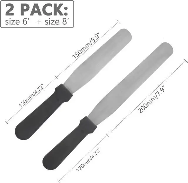 Alt view image 2 of 6 - ICSTM Offset Spatula,Black Stainless Steel Offset Spatula (2 Pack,6in+8in,Straight)