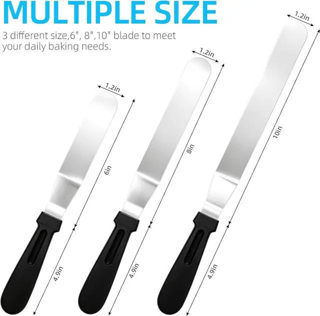 Alt view image 2 of 7 - 3 PCS Icing Spatulas (6",8",10") Stainless Steel Cake Decorating Spatulas Set with Black Plastic Handle for Home,Kitchen or Bakery