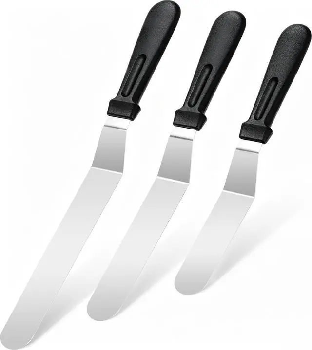 Main image of 3 PCS Icing Spatulas (6",8",10") Stainless Steel Cake Decorating Spatulas Set with Black Plastic Handle for Home,Kitchen or Bakery