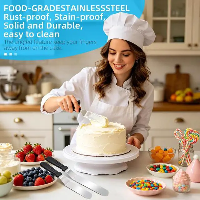 Alt view image 7 of 7 - 3 PCS Icing Spatulas (6",8",10") Stainless Steel Cake Decorating Spatulas Set with Black Plastic Handle for Home,Kitchen or Bakery