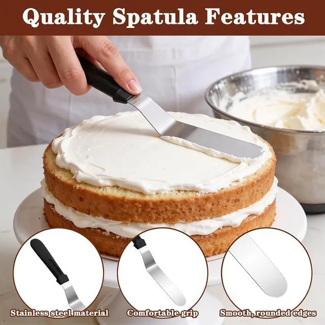 Alt view image 4 of 7 - 6" Icing Spatula, Professional Offset Spatula Stainless Steel Angled Cake Spatulas Frosting Spatulas with Durable Plastic Handle Pastry Knife for Cake Decorating, Pastry, Baking