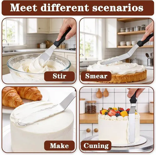 Alt view image 7 of 7 - 6" Icing Spatula, Professional Offset Spatula Stainless Steel Angled Cake Spatulas Frosting Spatulas with Durable Plastic Handle Pastry Knife for Cake Decorating, Pastry, Baking