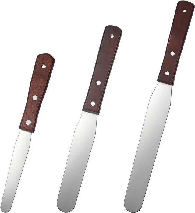 Main image of JJUNW 3 Pcs Straight Cake Icing Spatula Set, Stainless Steel Spatula Cake Cream Palette Knife, Frosting Spatulas With Wooden Handle For Cakes Fondant Chocolate Baking Pastry Tool