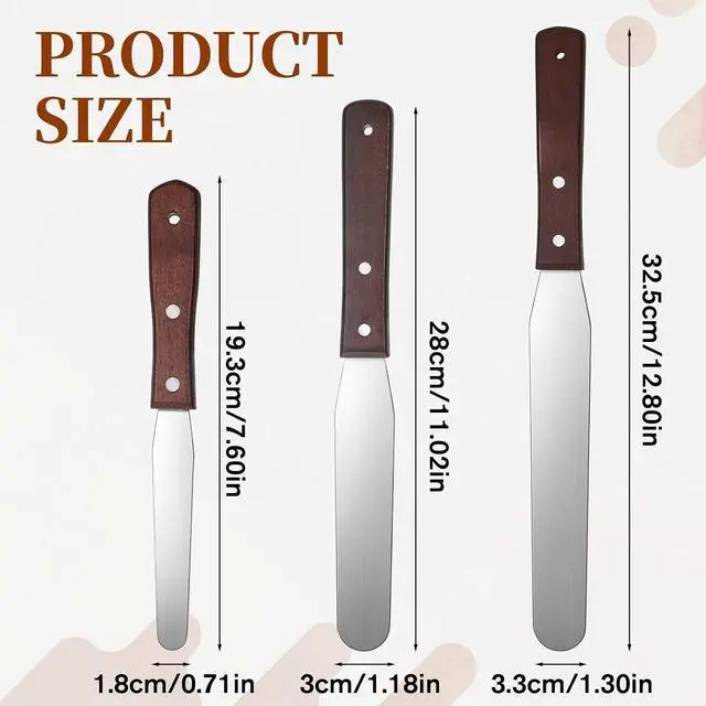 Alt view image 2 of 7 - JJUNW 3 Pcs Straight Cake Icing Spatula Set, Stainless Steel Spatula Cake Cream Palette Knife, Frosting Spatulas With Wooden Handle For Cakes Fondant Chocolate Baking Pastry Tool