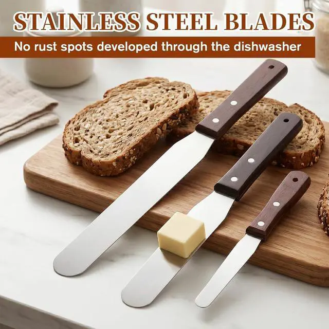 Alt view image 4 of 7 - JJUNW 3 Pcs Straight Cake Icing Spatula Set, Stainless Steel Spatula Cake Cream Palette Knife, Frosting Spatulas With Wooden Handle For Cakes Fondant Chocolate Baking Pastry Tool