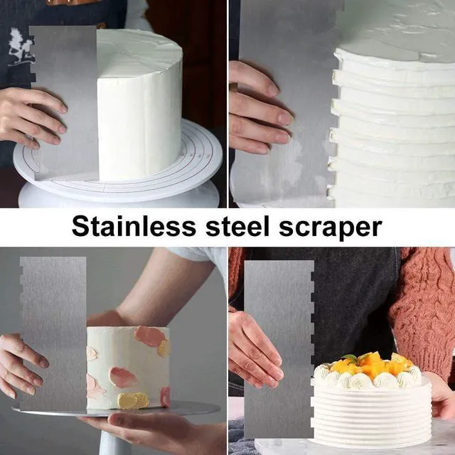 Alt view image 2 of 6 - Cake Scraper Smoother Cake Decorating Supplies Kit 9 Inch Metal Bench Scraper for Baking Buttercream Smoother for Cakes Stainless Steel Frosting Cake Comb Edge Side Jagged Comb for Cream Cake