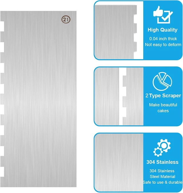 Alt view image 3 of 6 - Cake Scraper Smoother Cake Decorating Supplies Kit 9 Inch Metal Bench Scraper for Baking Buttercream Smoother for Cakes Stainless Steel Frosting Cake Comb Edge Side Jagged Comb for Cream Cake