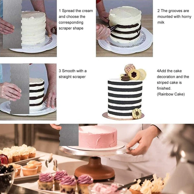 Alt view image 4 of 6 - Cake Scraper Smoother Cake Decorating Supplies Kit 9 Inch Metal Bench Scraper for Baking Buttercream Smoother for Cakes Stainless Steel Frosting Cake Comb Edge Side Jagged Comb for Cream Cake