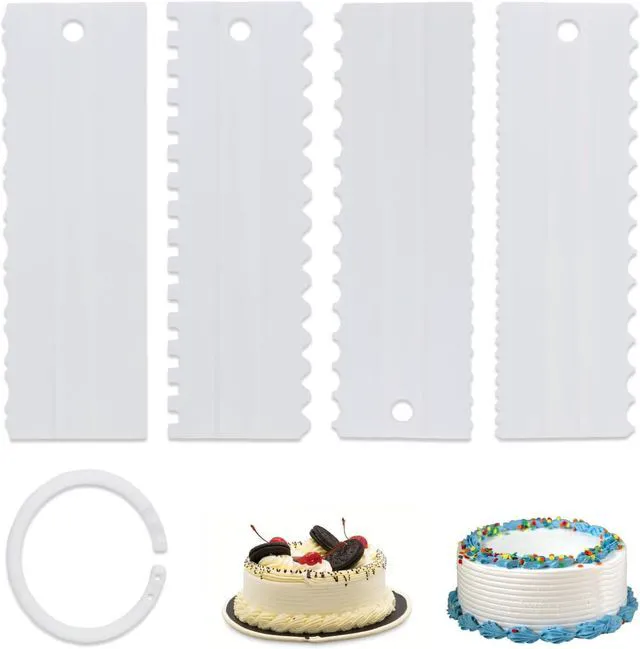 Main image of 4 Pcs Cream Cake Scraper set, Plastic Decorating Sawtooth for baking, Sided Patterned Edge Stripe Edge Mousse Butter Cake Edge Tools Icing Smoother Kitchen Baking Cake Edge DIY Tool