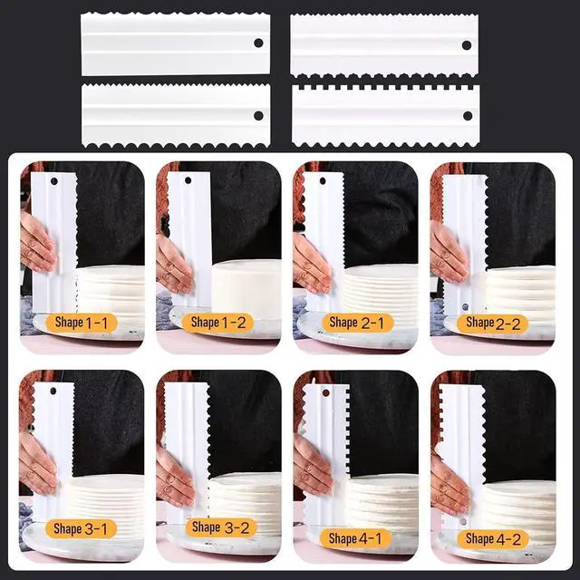 Alt view image 2 of 5 - 4 Pcs Cream Cake Scraper set, Plastic Decorating Sawtooth for baking, Sided Patterned Edge Stripe Edge Mousse Butter Cake Edge Tools Icing Smoother Kitchen Baking Cake Edge DIY Tool