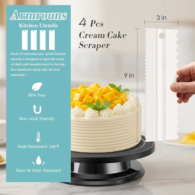 Alt view image 3 of 5 - 4 Pcs Cream Cake Scraper set, Plastic Decorating Sawtooth for baking, Sided Patterned Edge Stripe Edge Mousse Butter Cake Edge Tools Icing Smoother Kitchen Baking Cake Edge DIY Tool