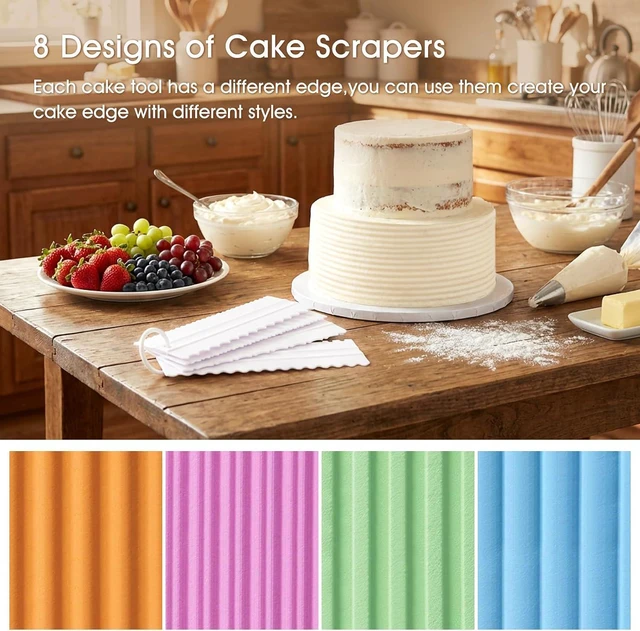 Alt view image 4 of 5 - 4 Pcs Cream Cake Scraper set, Plastic Decorating Sawtooth for baking, Sided Patterned Edge Stripe Edge Mousse Butter Cake Edge Tools Icing Smoother Kitchen Baking Cake Edge DIY Tool