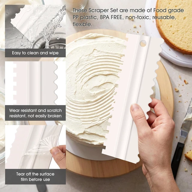 Alt view image 5 of 5 - 4 Pcs Cream Cake Scraper set, Plastic Decorating Sawtooth for baking, Sided Patterned Edge Stripe Edge Mousse Butter Cake Edge Tools Icing Smoother Kitchen Baking Cake Edge DIY Tool