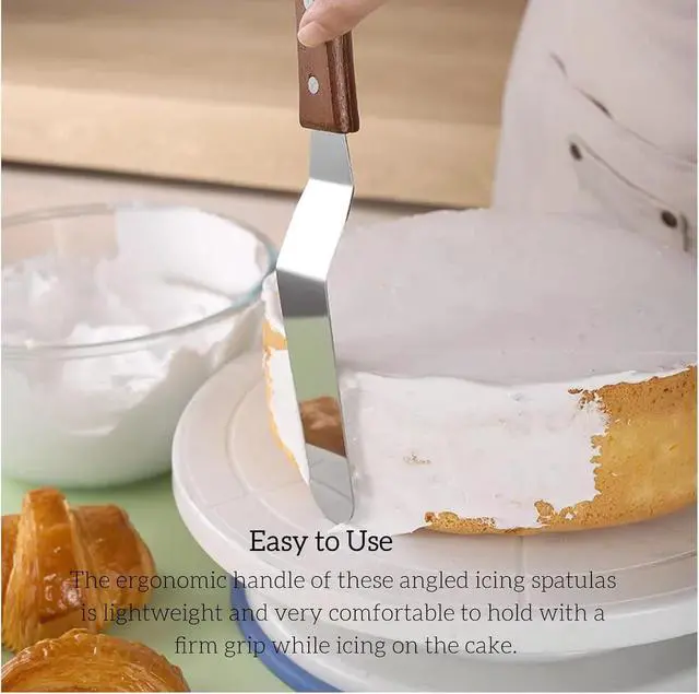 Alt view image 4 of 5 - Angled Icing Spatula, Stainless Steel Offset Spatula, 2-Pack Cake Spatula Set Black 6 inch & 8 inch Blade Spatulas Metal Decorating Frosting Spatulas