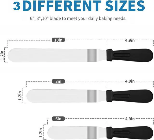 Alt view image 2 of 7 - 3 PCS Icing Spatulas, Offset Spatula, Stainless Steel Cake Decorating Spatulas Set 6/8/10 inch Professional Angled Cake Spatula Plastic Frosting Handle for Home, Kitchen or Bakery by XEKIGU