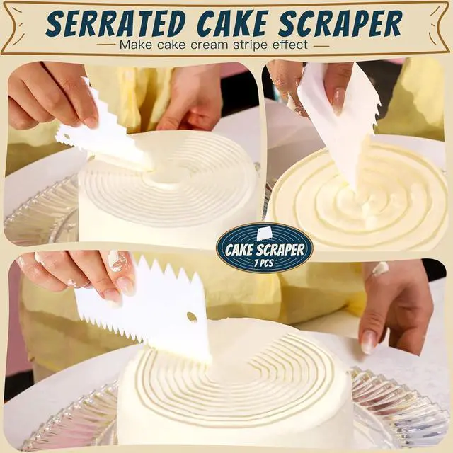 Alt view image 3 of 7 - Teenitor Cake Scraper Cake Smoother, 7 Pcs Dough Scraper Bowl Scraper Cake Cutter Cake Spatula Bench Scraper Kitchen Plastic Scraper Tool Cake Decorating Kit
