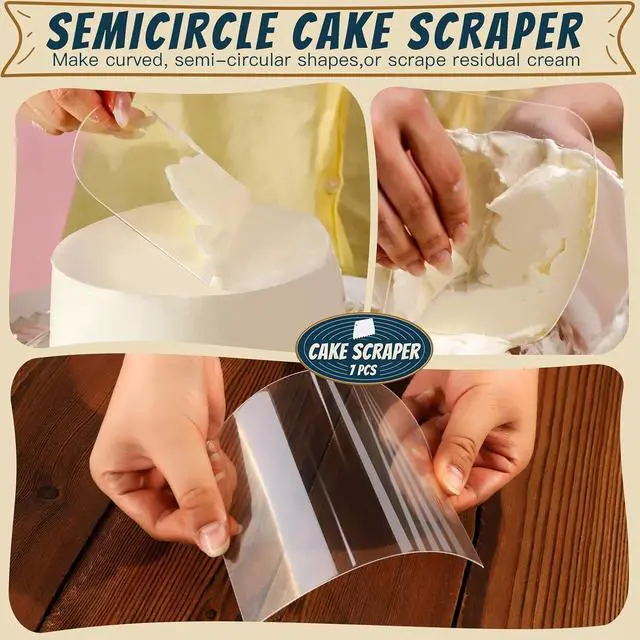 Alt view image 4 of 7 - Teenitor Cake Scraper Cake Smoother, 7 Pcs Dough Scraper Bowl Scraper Cake Cutter Cake Spatula Bench Scraper Kitchen Plastic Scraper Tool Cake Decorating Kit