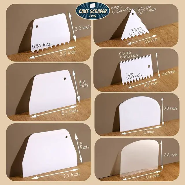 Alt view image 6 of 7 - Teenitor Cake Scraper Cake Smoother, 7 Pcs Dough Scraper Bowl Scraper Cake Cutter Cake Spatula Bench Scraper Kitchen Plastic Scraper Tool Cake Decorating Kit