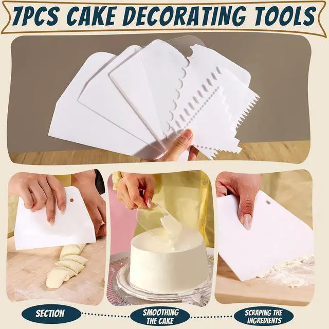 Alt view image 7 of 7 - Teenitor Cake Scraper Cake Smoother, 7 Pcs Dough Scraper Bowl Scraper Cake Cutter Cake Spatula Bench Scraper Kitchen Plastic Scraper Tool Cake Decorating Kit