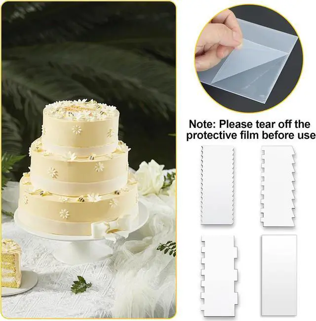 Alt view image 4 of 7 - Cake Scraper,4PCS Clear Acrylic Cake Decorating Scraper Set