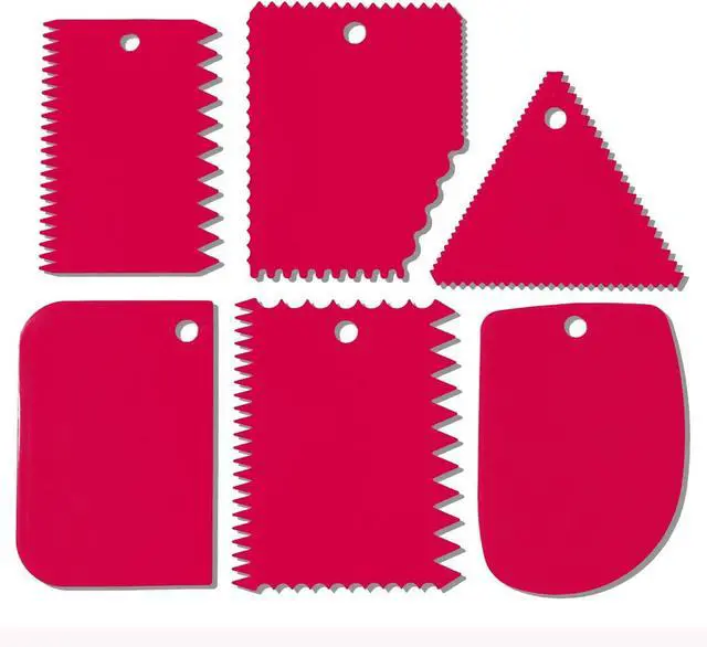 Main image of Cake Scraper, 6 Pcs Cake Smoother Scraper, Dough Scraper Red