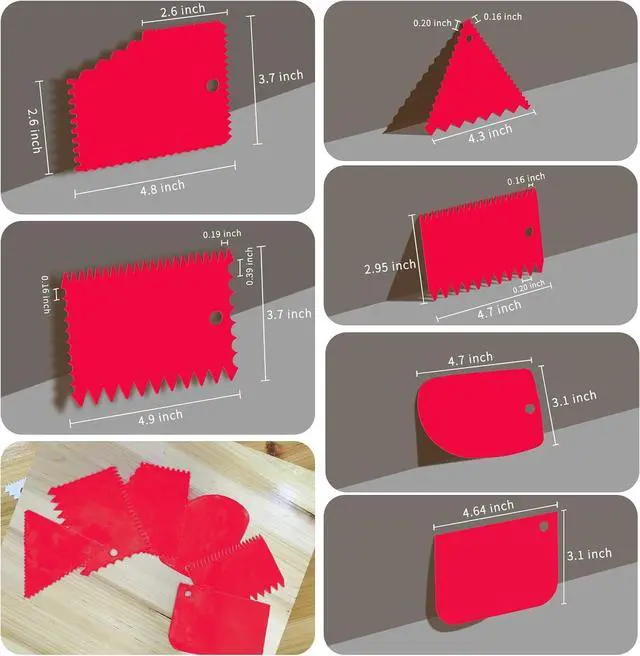Alt view image 2 of 7 - Cake Scraper, 6 Pcs Cake Smoother Scraper, Dough Scraper Red