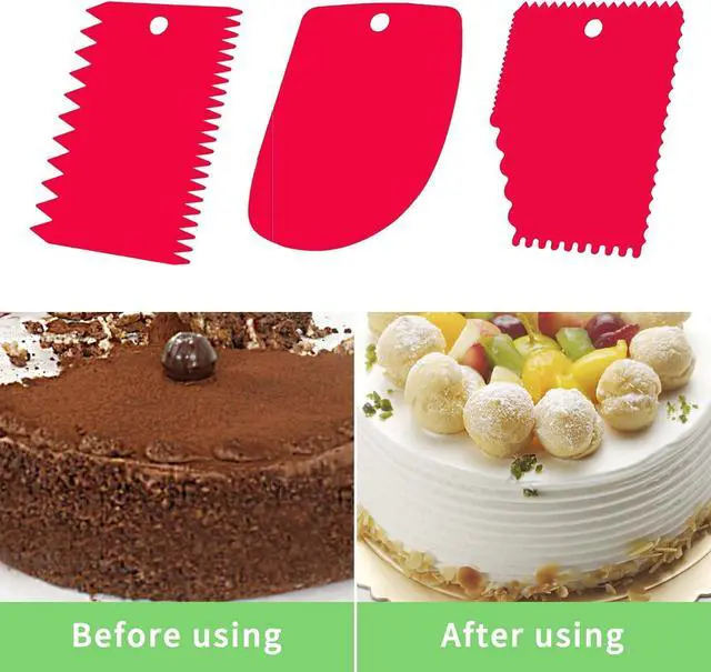 Alt view image 4 of 7 - Cake Scraper, 6 Pcs Cake Smoother Scraper, Dough Scraper Red
