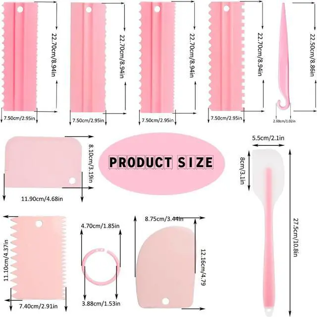 Alt view image 2 of 7 - 9PCS Cake Scraper Set with Cake Scraper Smoother Set, Cake Decorating Comb, Icing Smoother Plastic Sawtooth,Cake Icing Kitchen Baking Cake Edge(Pink)