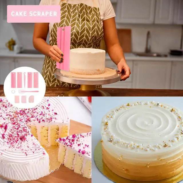 Alt view image 3 of 7 - 9PCS Cake Scraper Set with Cake Scraper Smoother Set, Cake Decorating Comb, Icing Smoother Plastic Sawtooth,Cake Icing Kitchen Baking Cake Edge(Pink)