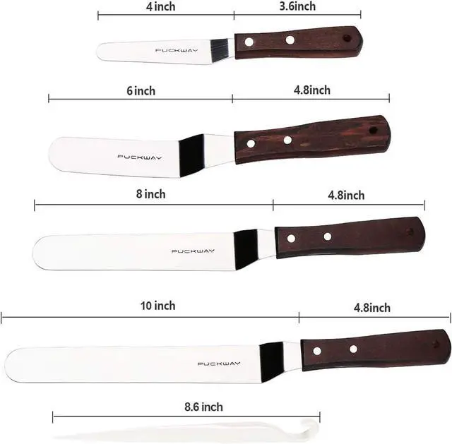 Alt view image 2 of 7 - 4 PCS Cake Decorating Icing Spatula set with 4, 6, 8 & 10 Inch Stainless Steel Blade, Wood Handle Frosting Spatulas and Cake Stripping Tool