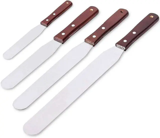 Main image of 4PCS Straight Cake Icing Spatula Set 4 6 8 10with Wooden Handle