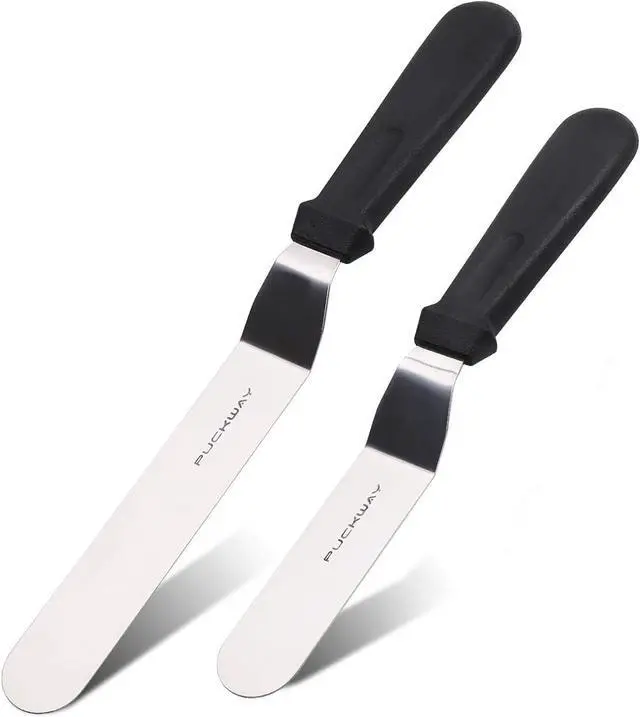 Main image of Angled Icing Spatula, Stainless Steel Offset Spatula, Cake Spatula Set of 2 Black 6, 8 inch Blade