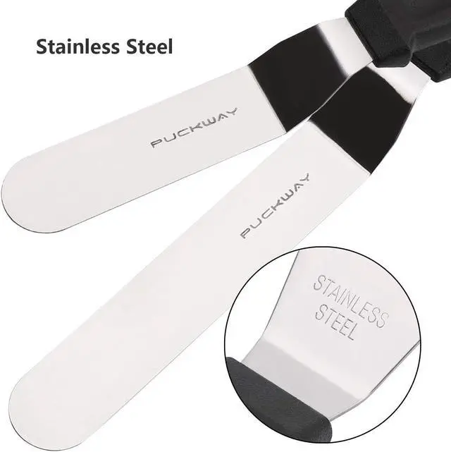 Alt view image 3 of 7 - Angled Icing Spatula, Stainless Steel Offset Spatula, Cake Spatula Set of 2 Black 6, 8 inch Blade
