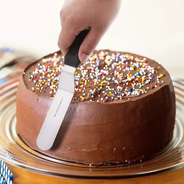 Alt view image 4 of 7 - Angled Icing Spatula, Stainless Steel Offset Spatula, Cake Spatula Set of 2 Black 6, 8 inch Blade