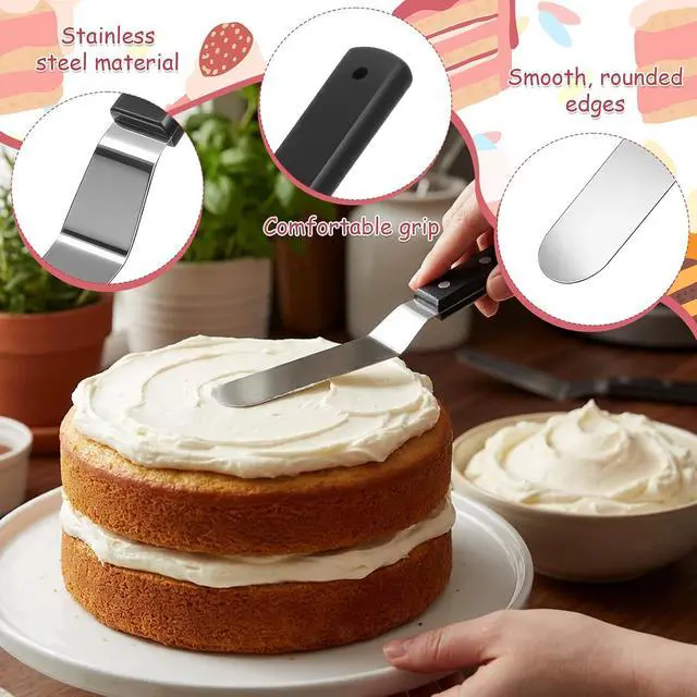 Alt view image 3 of 7 - 6" Icing Spatula, Professional Angled Offset Spatula Stainless Steel Cake Spatulas Frosting Spatulas with Durable Handle Cake Icing Tools for Cakes Decorating, Pastry, Baking