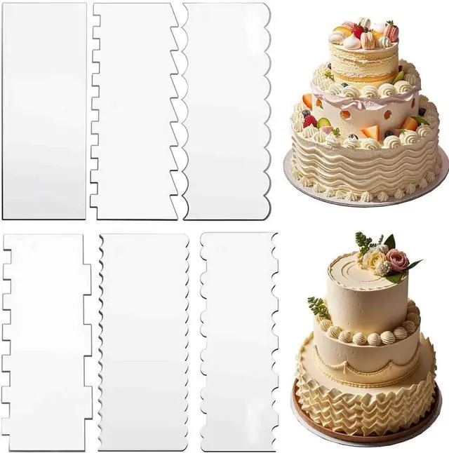 Main image of 6-Piece Clear Acrylic Cake Decorating Scraper Set Large Icing Smoothers and Edge Combs for Buttercream, Frosting, Mousse, and Baking Projects