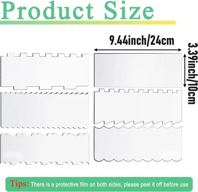 Alt view image 2 of 6 - 6-Piece Clear Acrylic Cake Decorating Scraper Set Large Icing Smoothers and Edge Combs for Buttercream, Frosting, Mousse, and Baking Projects