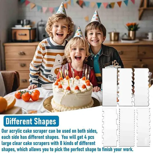 Alt view image 6 of 6 - 6-Piece Clear Acrylic Cake Decorating Scraper Set Large Icing Smoothers and Edge Combs for Buttercream, Frosting, Mousse, and Baking Projects