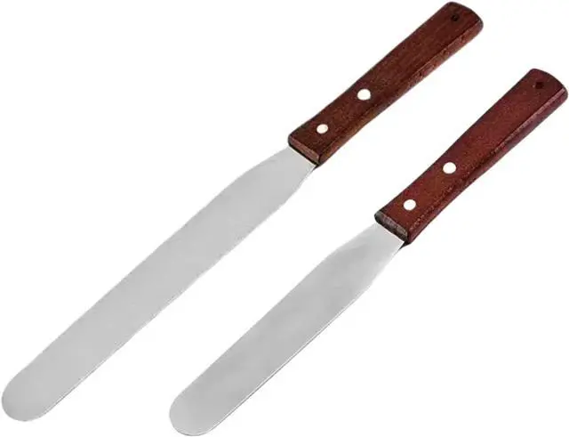 Main image of Straight Icing Spatula, Stainless Steel Spatula, 2-Pack Cake Spatula Set Wooden Handle 6 inch & 8 inch Blade Spatulas Metal Decorating Frosting Spatulas