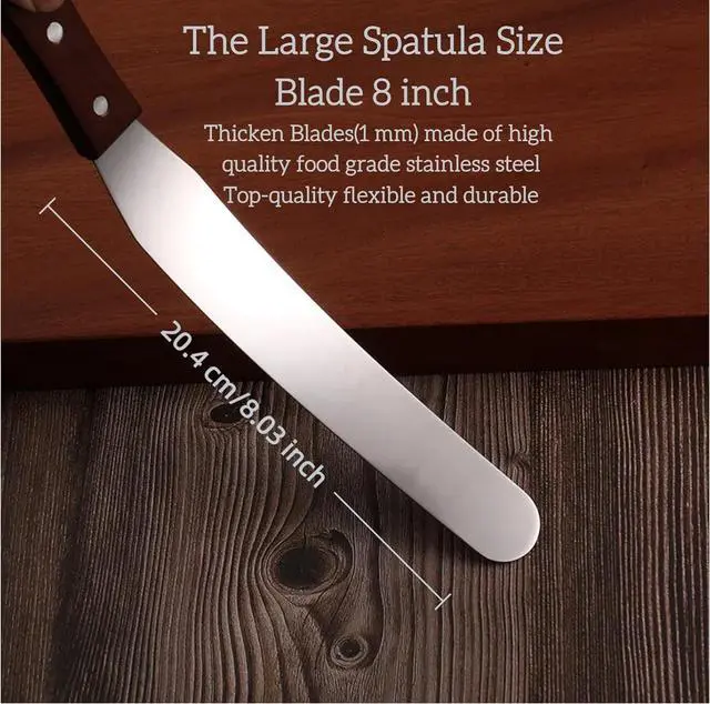Alt view image 3 of 5 - Straight Icing Spatula, Stainless Steel Spatula, 2-Pack Cake Spatula Set Wooden Handle 6 inch & 8 inch Blade Spatulas Metal Decorating Frosting Spatulas