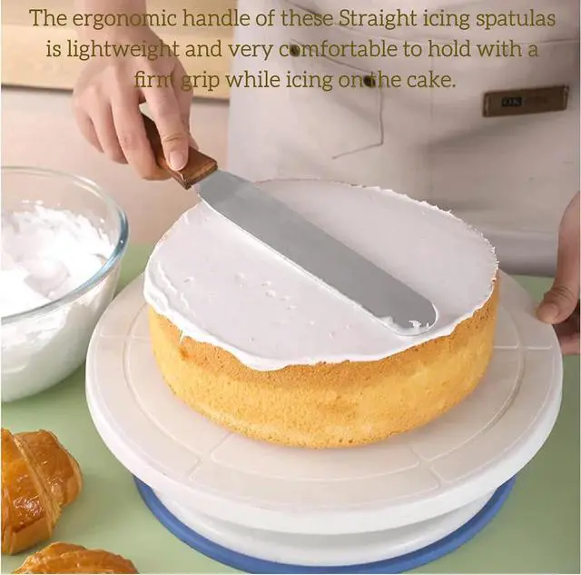 Alt view image 4 of 5 - Straight Icing Spatula, Stainless Steel Spatula, 2-Pack Cake Spatula Set Wooden Handle 6 inch & 8 inch Blade Spatulas Metal Decorating Frosting Spatulas
