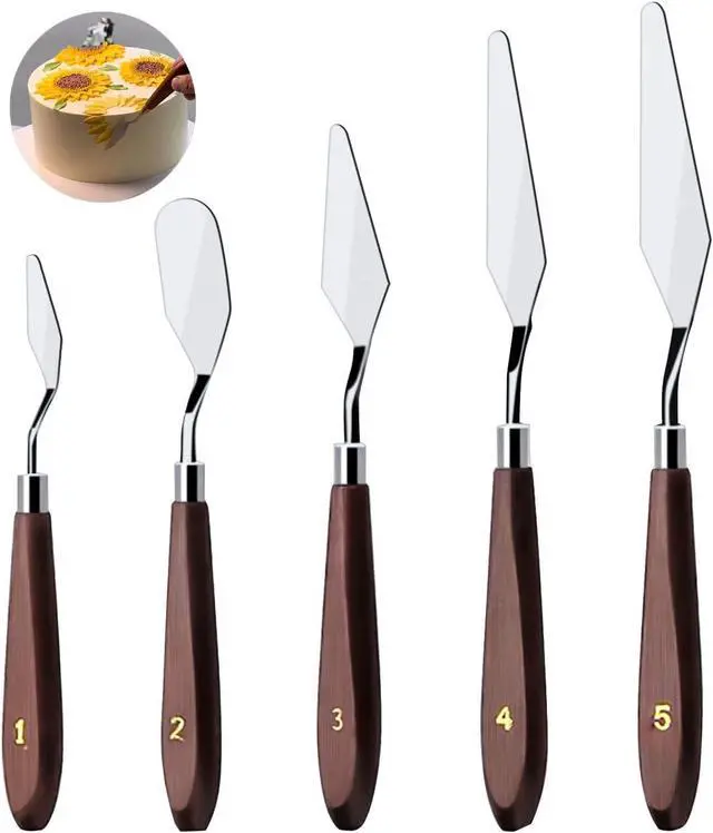 Main image of Cake Cream Spatula 5 Pieces, Stainless Steel Cake Apatula with Frosting Icing decorating Knife Art Painting Baking Pastry Tool Palette Knife for Cake Fondant Chocolate (5 Pcs)