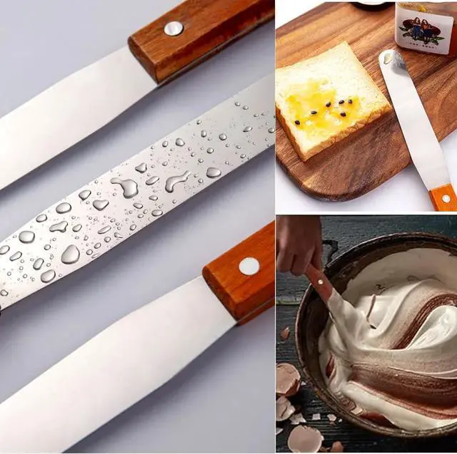 Alt view image 5 of 5 - Straight Icing Spatula, Stainless Steel Spatula, 2-Pack Cake Spatula Set Wooden Handle 6 inch & 8 inch Blade Spatulas Metal Decorating Frosting Spatulas